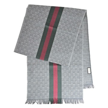 GUCCI 544620 雙G緹花羊毛混紡流蘇圍巾/披肩.灰