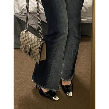 高跟鞋女2025年秋冬新款樸彩英同款金屬方頭細跟黑色涼鞋御姐單鞋