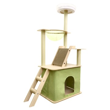 貓本屋 簡約升級加大貓屋貓跳台 Set (附貓抓板) 39.7 x 55 x 140 cm 8.4 kg  太空艙 木頭色 + 綠色  1個