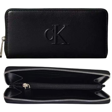 Calvin Klein 立體LOGO 質感皮革多卡女長夾-氣質黑