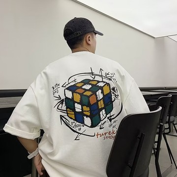 港風嘻哈短袖T恤男 夏季新款 韓版 ins潮流 情侶 寬鬆 五分袖 短t 青少年 半袖 上衣 （CN053）【壹號站】