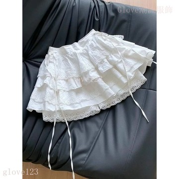 🌷臺灣出貨🌷 Glove 日係甜美軟妹高腰半身裙 蓬蓬蛋糕裙 重工綁帶 春夏芭蕾風 公主短裙子 裙子女 層層裙 短裙