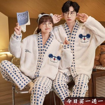 珊瑚絨情侶睡衣女秋冬法蘭絨新款男士秋季加厚加絨家居服冬季套裝