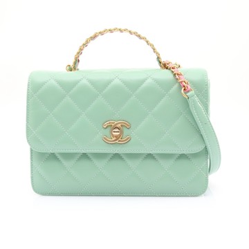 CHANEL 香奈兒 Top Handle Flap 肩背包 綠色 菱格紋羊皮 金釦 AS3908 【二手名牌BRAND OFF】