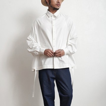 原創設計解構顛倒復古廓形寬鬆道袍黑白中性工裝兩用長袖襯衫