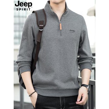 吉普純棉重鎊半拉鏈立領衛衣男士秋冬厚款寬松休閑長袖T恤打底衫