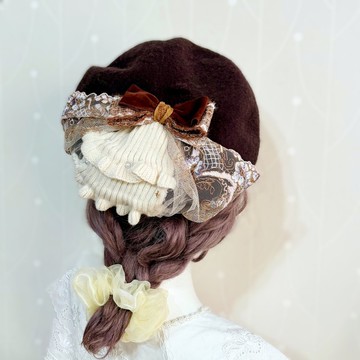 貝蕾帽beret 咖啡色 貝雷帽 羊毛帽 刺繡蕾絲帽子 蓓蕾帽 畫家