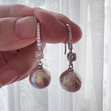 月光幻影天然巴洛克絢彩珍珠耳環