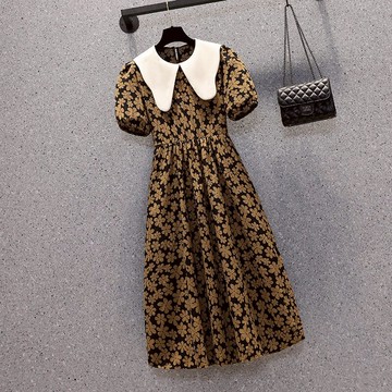 品牌折扣店商場專柜撤柜大碼女裝夏裝遮肉娃娃領初戀裙短袖連衣裙