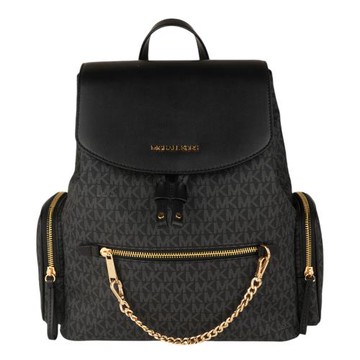 MICHAEL KORS-金字前鍊條撞色防刮皮革後背包(黑灰)