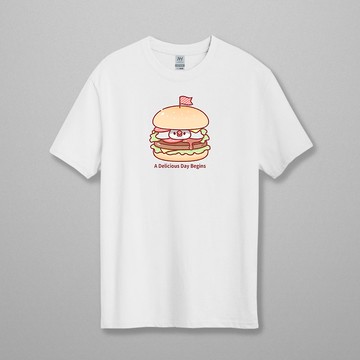 【暖茶文鳥町原創設計】文鳥漢堡 質感厚磅T恤(可備註選文鳥色)