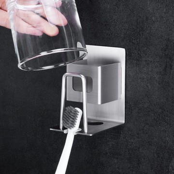 304不銹鋼牙刷架壁掛漱口杯架免打孔墻壁杯架牙刷收納架