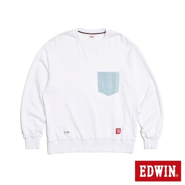 EDWIN 男款 BLUE TRIP 寬版牛仔口袋長袖T恤(白色)