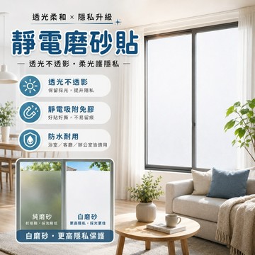 重複使用🔥加厚款無膠靜電貼 門窗玻璃貼 浴室隱私玻璃貼 白磨砂 磨砂仿百葉窗貼紙 霧面毛玻璃 浴室玻璃貼 防窺透光不透明