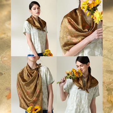 草木移印染絲綢大方巾