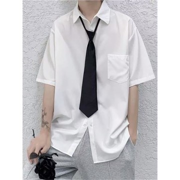 白色短袖襯衫男夏季薄款寬松半袖上衣學院風休閑襯衣dk男生制服潮