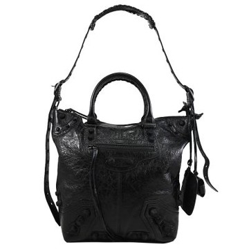 BALENCIAGA Le Cagole 經典鉚釘釦小羊皮附耳機套+零錢包兩用/大托特包(黑)