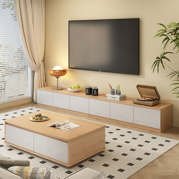 免運 電視櫃客廳家用新款小戶型原木風收納儲物櫃一體落地電視機櫃