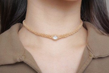 月亮石 蠟線編織頸繩 頸圈