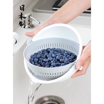 日本進口KOKUBO洗菜籃廚房淘米盆塑料濾水果籃家用漏網雙層瀝水籃