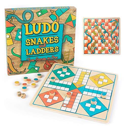 Ludo Snakes Ladders 木製ボードゲーム 2個パック 2つのゲームセット