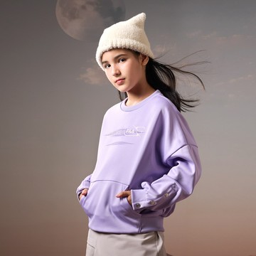 FILA KIDS 女童長袖排汗快乾前口袋T恤-淺紫 5TEZ-8325-PL
