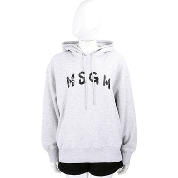 MSGM 亮片字母灰色刷毛襯裡連帽純棉運動衫 大學T(女款)