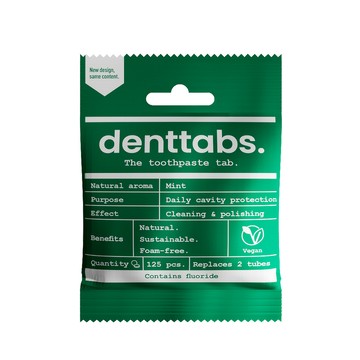 成人牙膏 【丹特一錠淨Denttabs】牙膏錠-成人薄荷含氟x3包(125顆/包)-環保牙膏