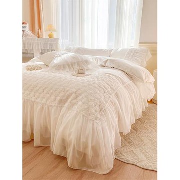 ins法式四件套全棉純棉公主風白色蕾絲少女心被套床上用品床裙款4