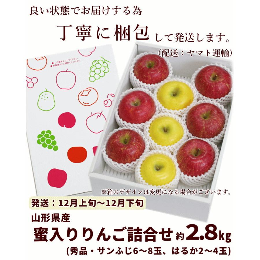 りんご セット 山形県産 蜜入り サンふじ＆はるか 計2,8kg 秀品 ギフト 12月上旬頃から発送 送料込