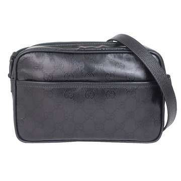 GUCCI 古馳  Crystal 黑色雙G水晶防水布皮邊相機斜背包