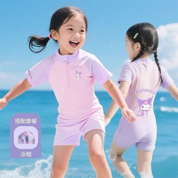 【臺灣-出貨】庫洛米女童泳衣夏裝2025新款女孩一體式連體-兒童防曬泳衣