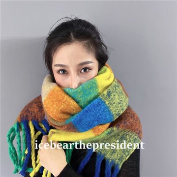 AC*E北歐INS彩虹條紋格子流蘇超大加厚保暖長款圍巾披肩