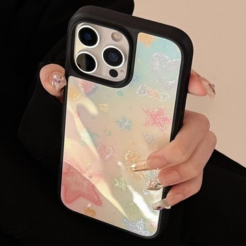 台灣出貨❤琉砂適用蘋果15promax手機殼iphone16夢幻彩色星星12亞克力13硬14