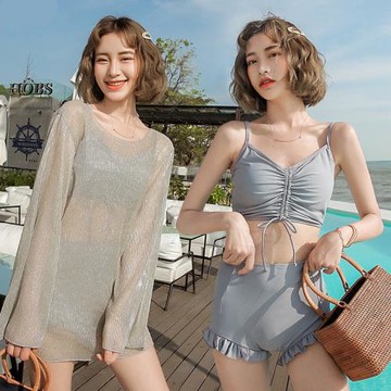 新韓國ins分體泳衣女仙女范泡溫泉三件套保守顯瘦遮肚性感網紅款