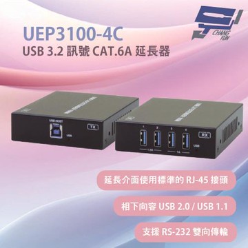 昌運監視器 HANWELL UEP3100-4C USB3.2訊號CAT.6A 延長器(內建 4埠 USB Hub)