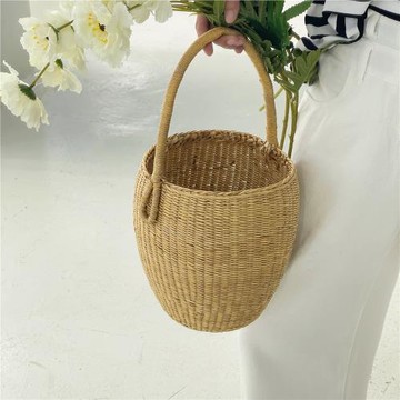 CHAWOOL 法式復古海邊手提草編包高級感夏季手工菜籃子編織包包女