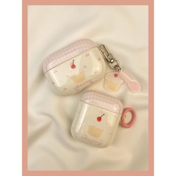 ins粉色格紋櫻桃蛋糕airpods4保護套airpod3適用蘋果pro耳機殼二代無線藍牙1第三代aipods2代airpodpro四代5