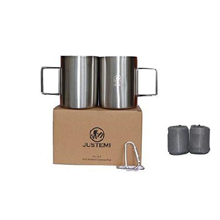 Camping Mug Set of 2,Stainless Steel Mug with Foldable Handle Double Walled 14 oz for Outdoor並行輸入