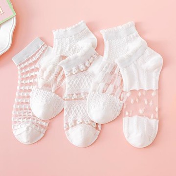 夏季超薄水晶絲女短襪網紗透氣鏤空短筒襪簡約百搭玻璃絲白色無骨