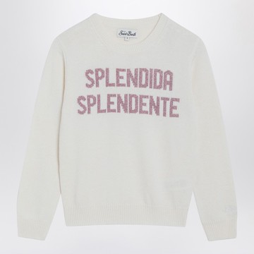 White sweater with Splendida Splendente intarsia