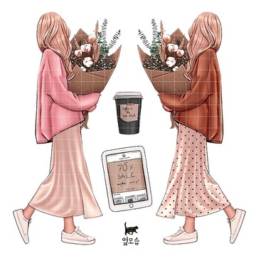 側面圖女士（藍色獅子）（suyeon）人貼紙女孩貼紙