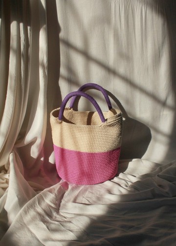 兩個 Tone Bucket 手提包（粉色+奶油色）紫色肩帶