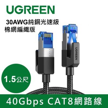綠聯 40Gbps CAT8網路線 30AWG純銅 光速級 棉網編織版 (1.5公尺)