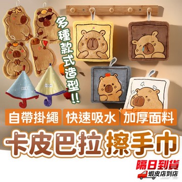 ⚡隔日到貨⚡【卡皮巴拉擦手巾】水豚造型擦手布 加厚設計 快乾吸水 掛式擦手巾 廚房浴室毛巾 可懸掛設計 居家實用
