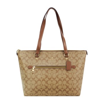 COACH 經典馬車緹花C LOGO前口袋托特肩背包(卡其焦糖)