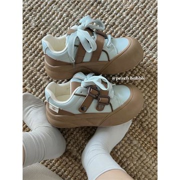 甜桃泡泡 厚底面包鞋女款2025新款春秋小眾鞋子運動休閑百搭板鞋