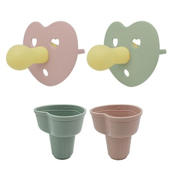 FROMISE 心形安撫奶嘴+奶嘴蓋 2入組  奶嘴 Prim Rose+Desert Sage 奶嘴蓋 Green+Pink  0個月以上  1組