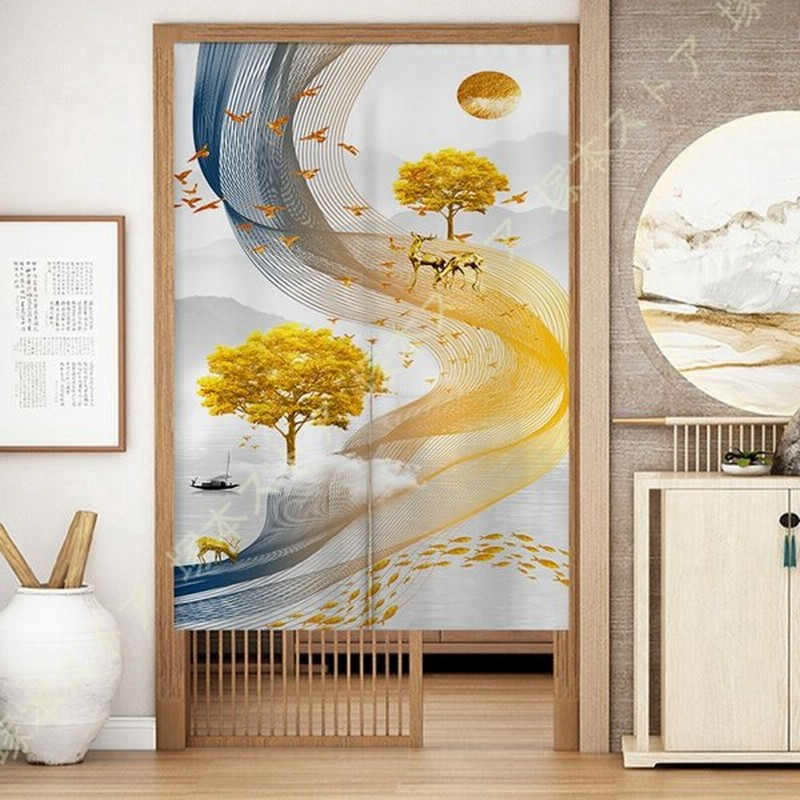 中国風 のれん 暖簾 部屋仕切り 水墨画 山水柄 風景 半間のれん カラー つっぱり棒 おしゃれ 断熱 目隠し 遮光 ロング 開運 玄関 トイレ キッチン 洗面所 通販 Lineポイント最大get Lineショッピング