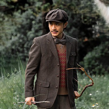 SOARIN英倫復古毛呢獵裝修身西裝外套(73XZ22)